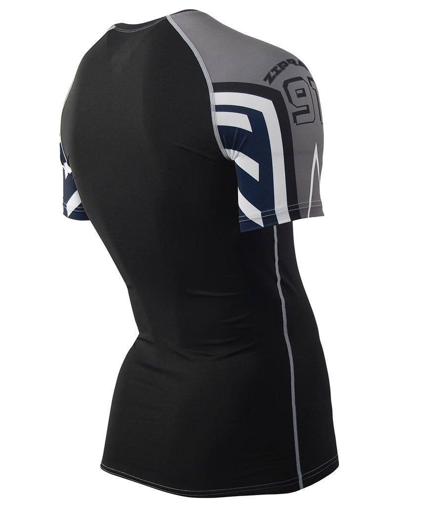 gray&navy compression fit short sleeve rashguard