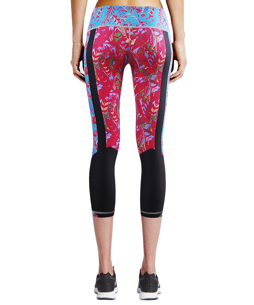 pink&blue compression capri leggings for women