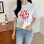 Women's Casual Letter Print Tee Short Sleeve Loose T Shirt Top Round Neck