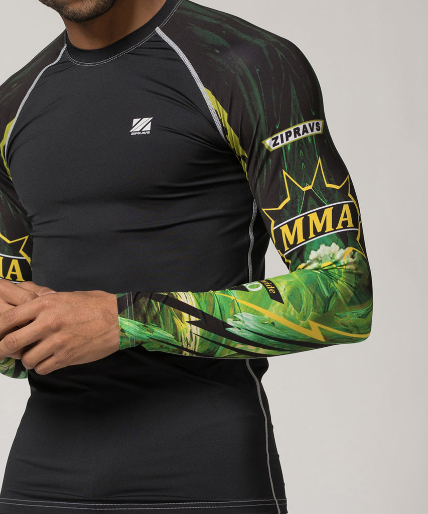 mma text compression green long sleeve