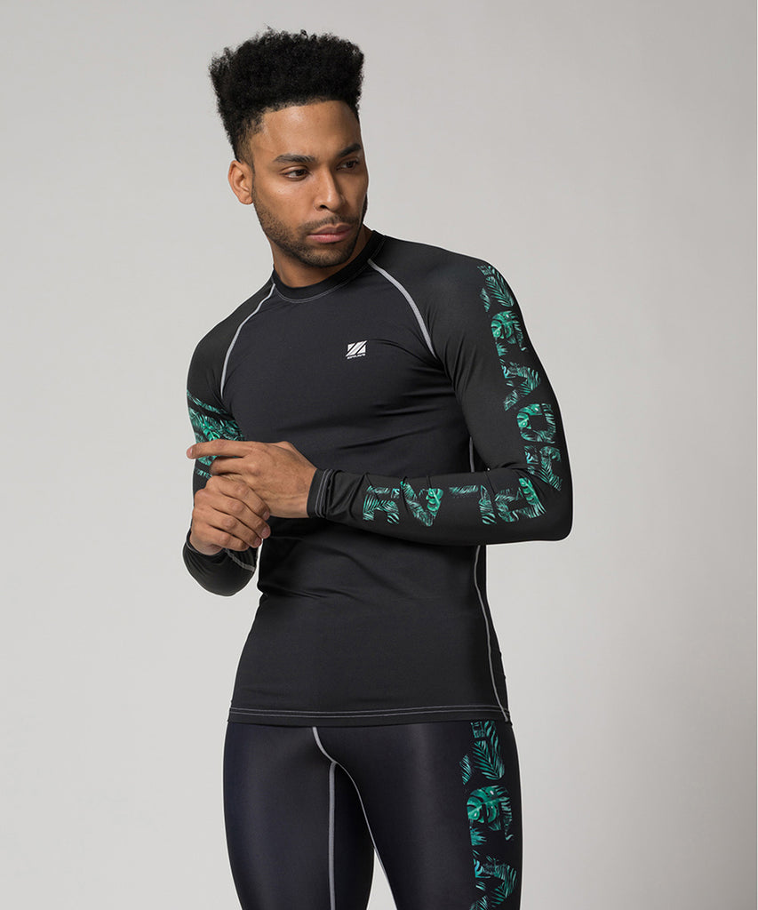 workout compression long sleeve was engraved with leaf pattern lettering