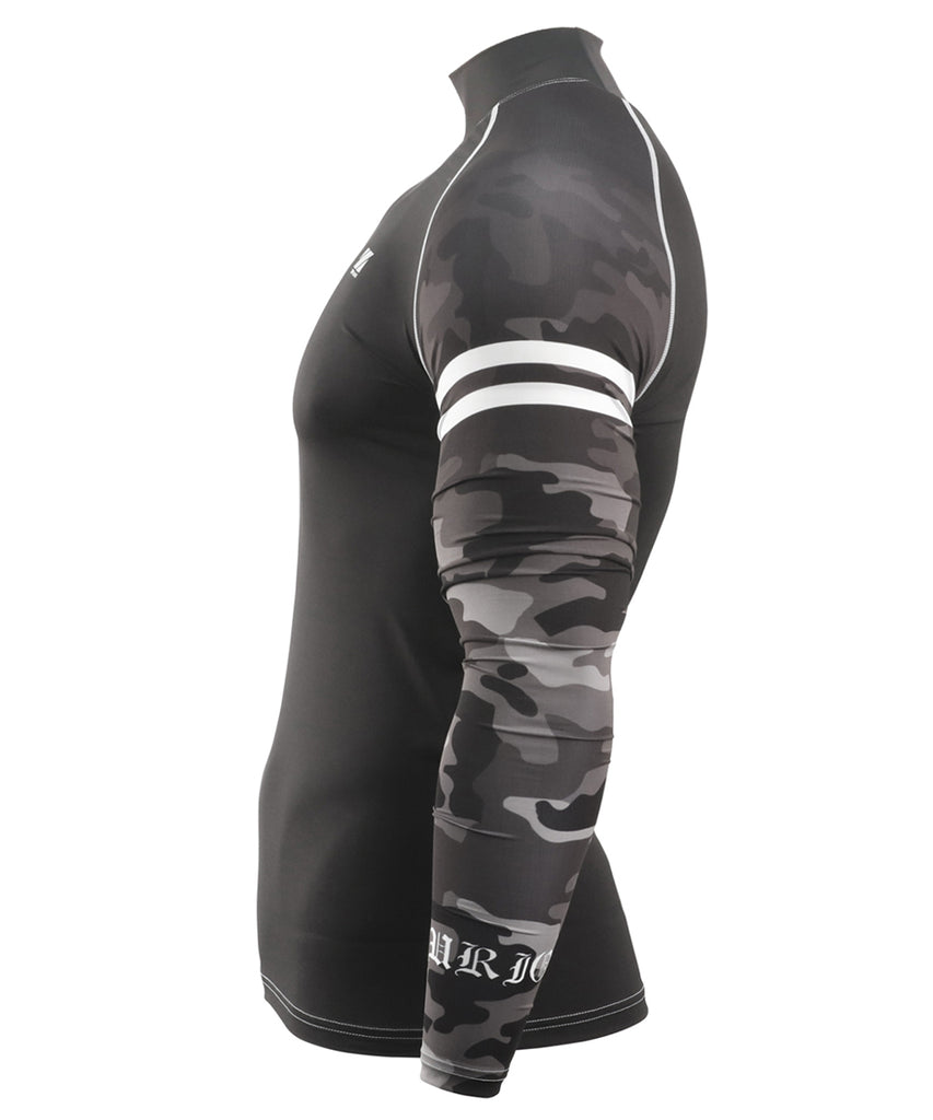 black camo pattern compression fit mock neck rashguard