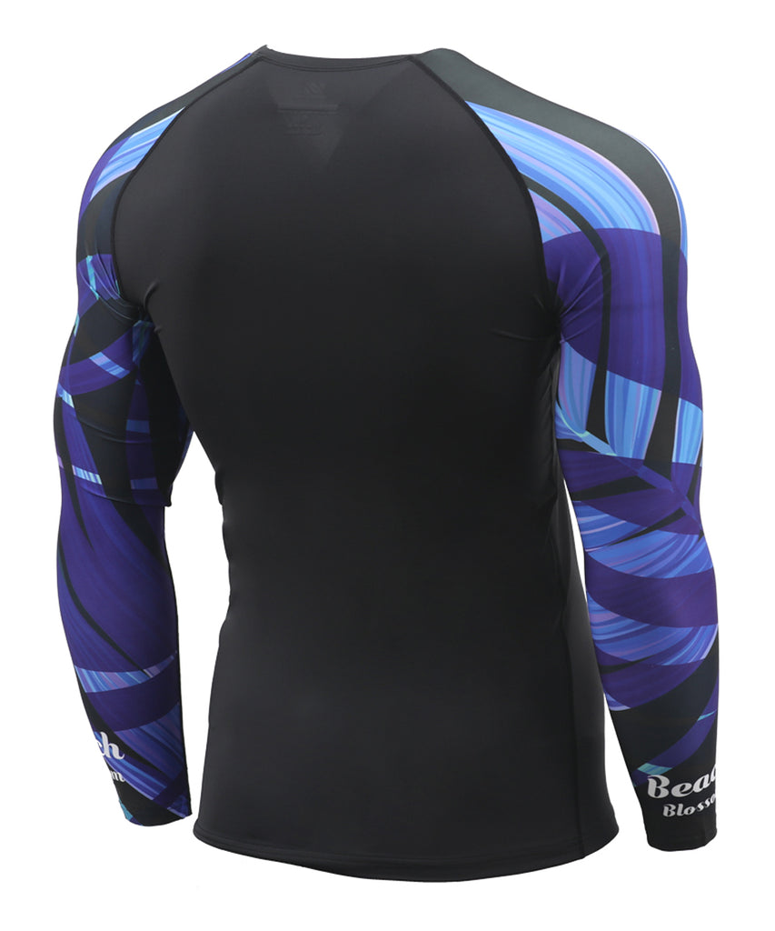Blue&purple leaves pattern design summer swim shirt rashguard