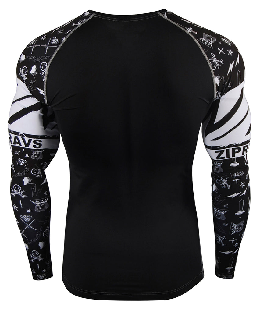 Illustrated Design Black&White Tight Fit Long Sleeve