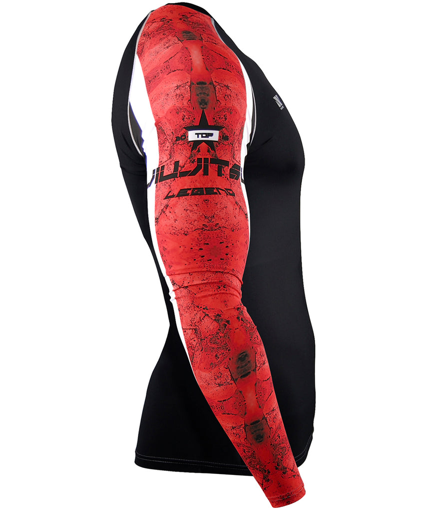 Red compression rash guard long tight fit top│ZIPRAVS