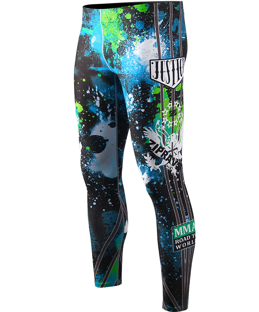 Blue Green Painting Performance Compression Tights