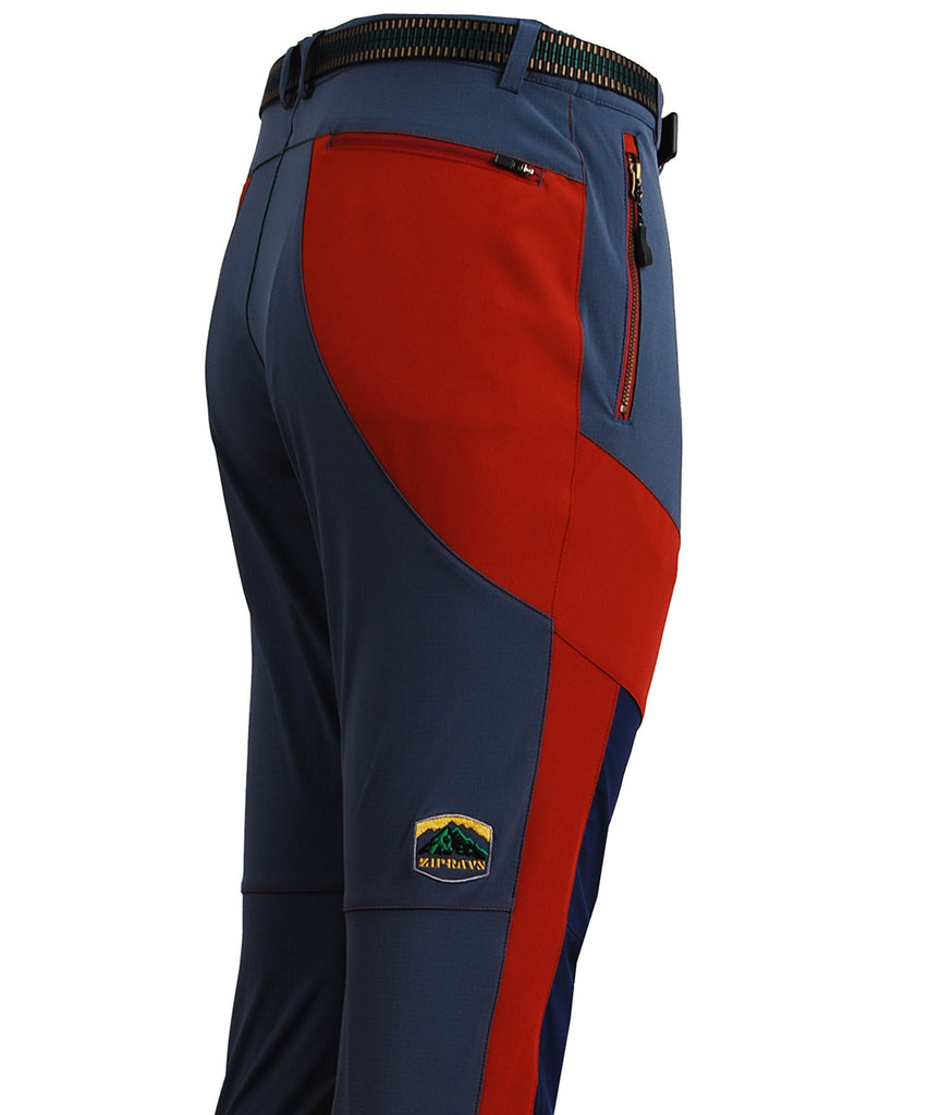 detail view /gray&red&navy long trekking pants for men