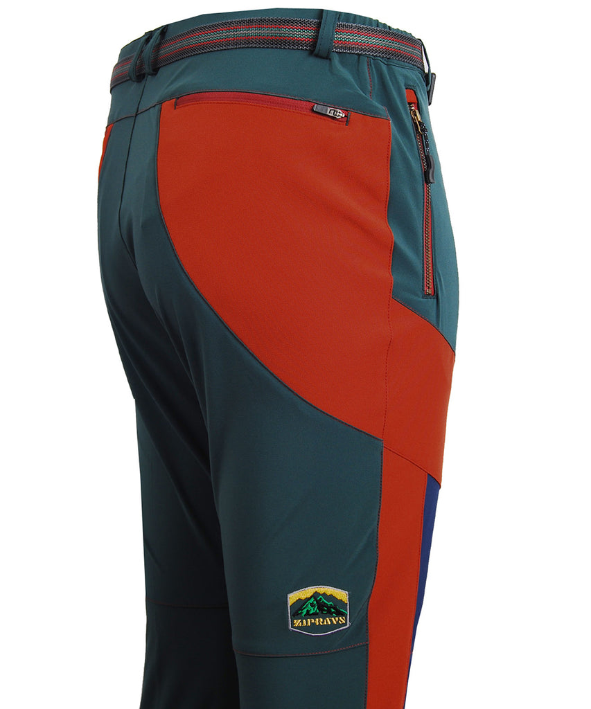 detail view / green&red hiking trousers pants
