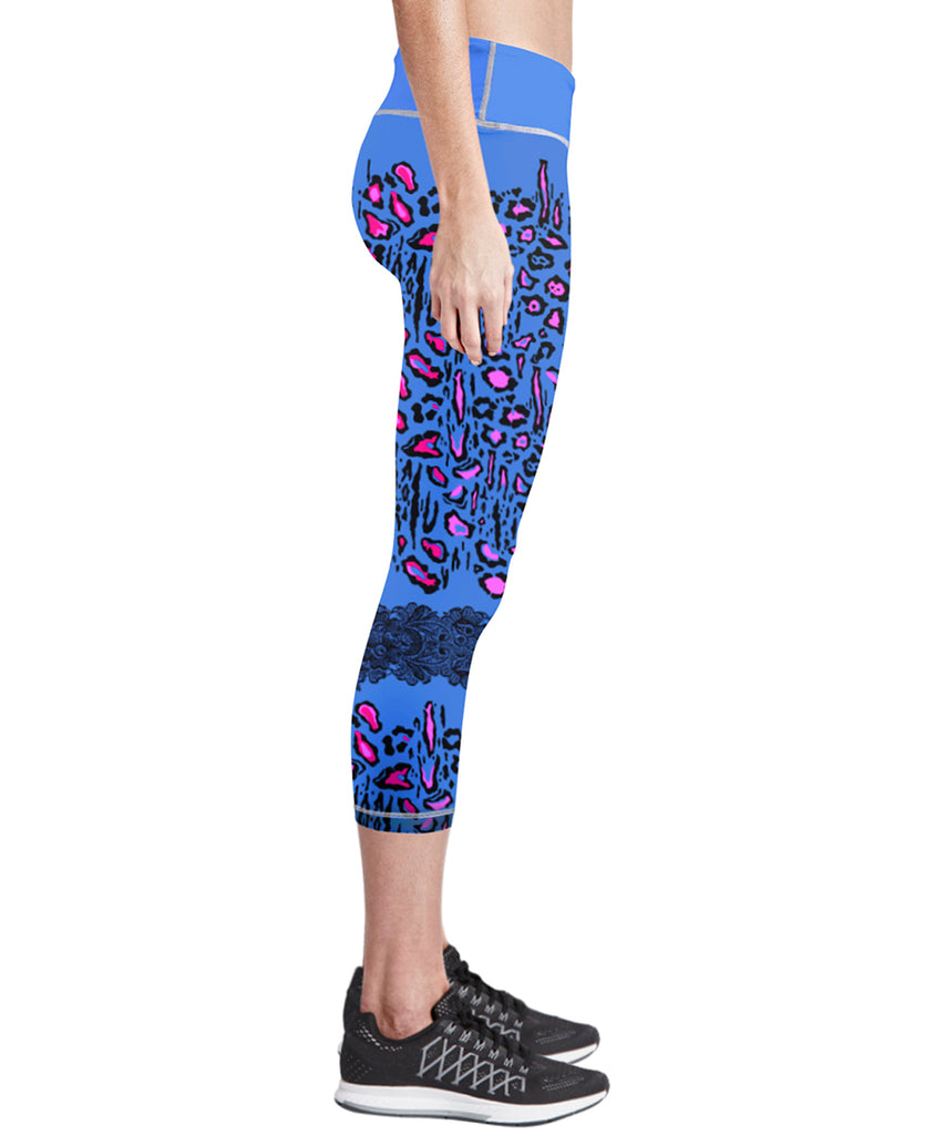blue leopard pattern capri leggings
