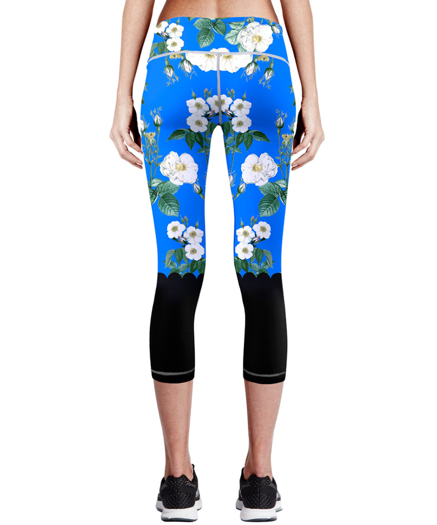 blue&white flower pattern capri pants