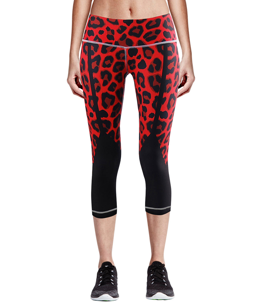 black&red leopard pattern capri leggings for women