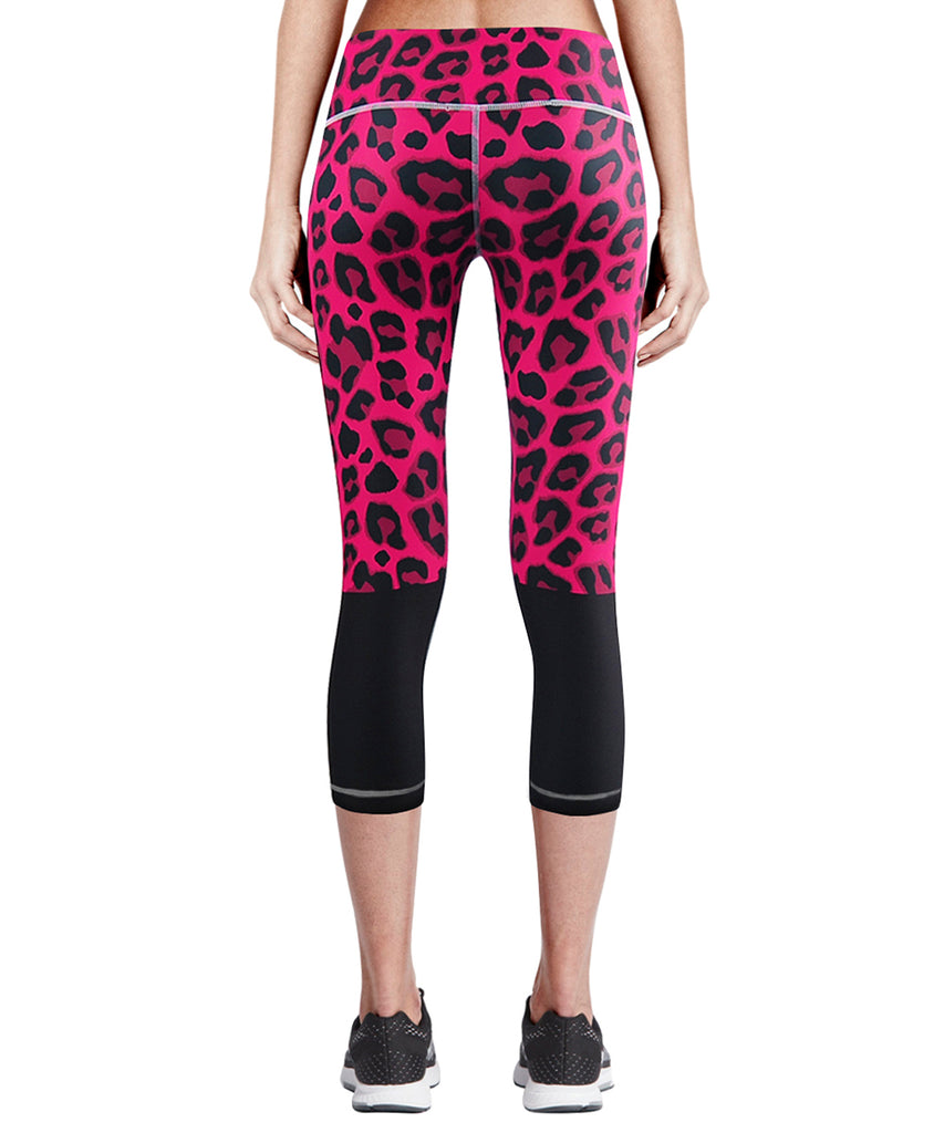black&pink leaopard pattern capri pants