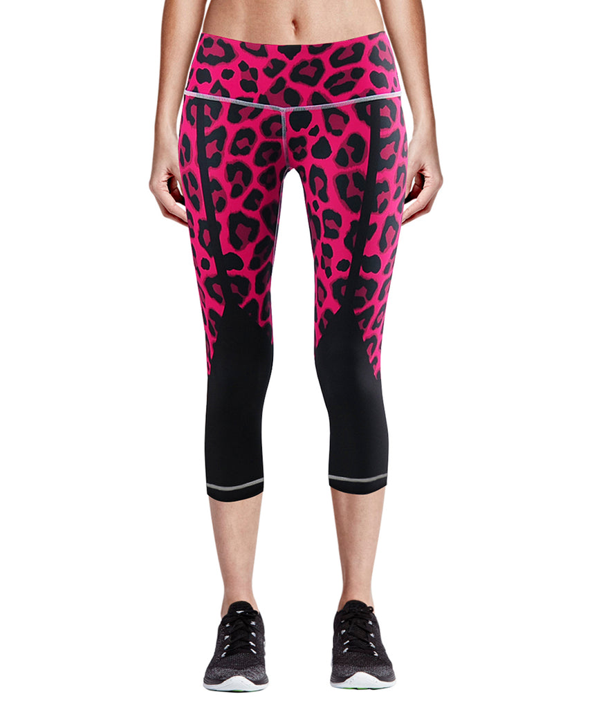 black&pink leaopard pattern capri pants
