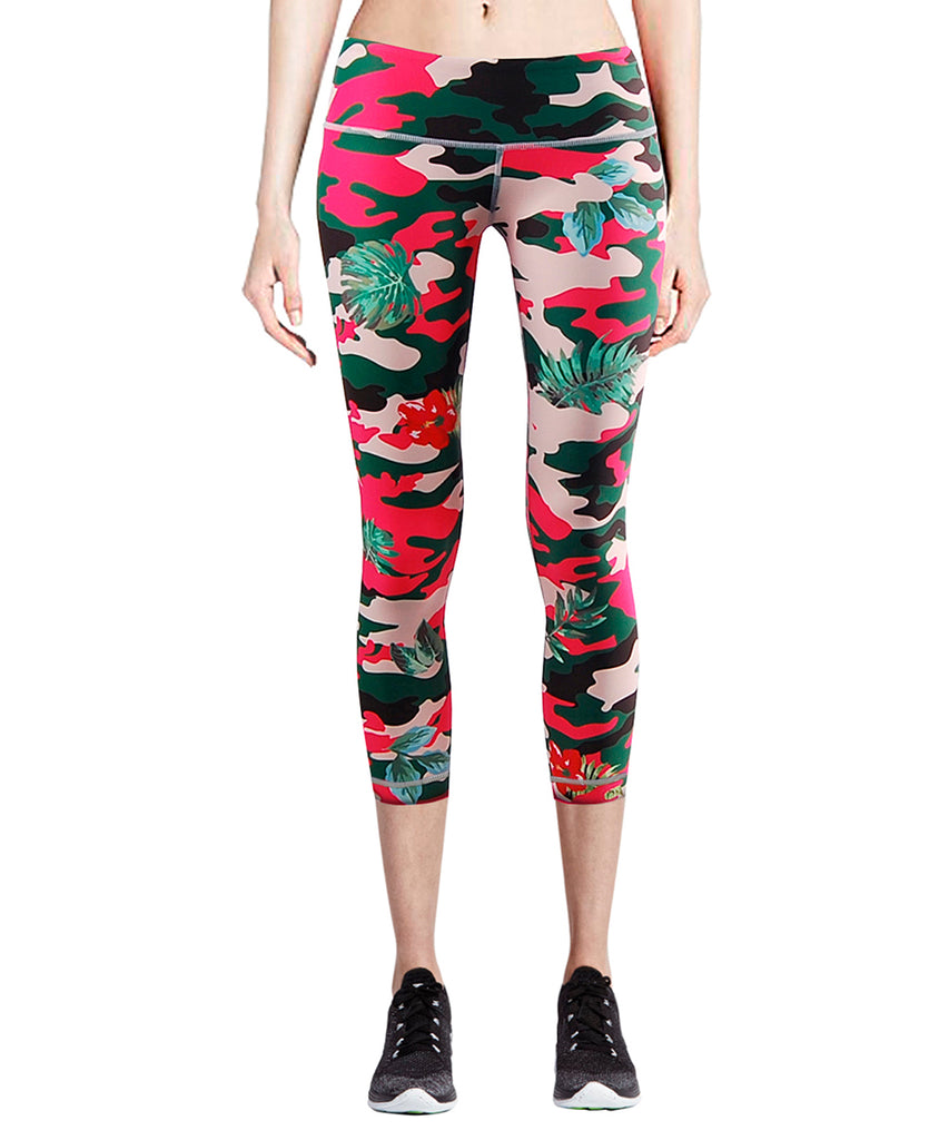 pink&green camouflage pattern design capri leggings