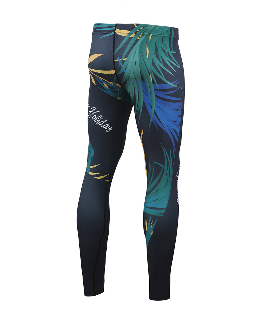 back-colorful leaf design compression fit summer leggings