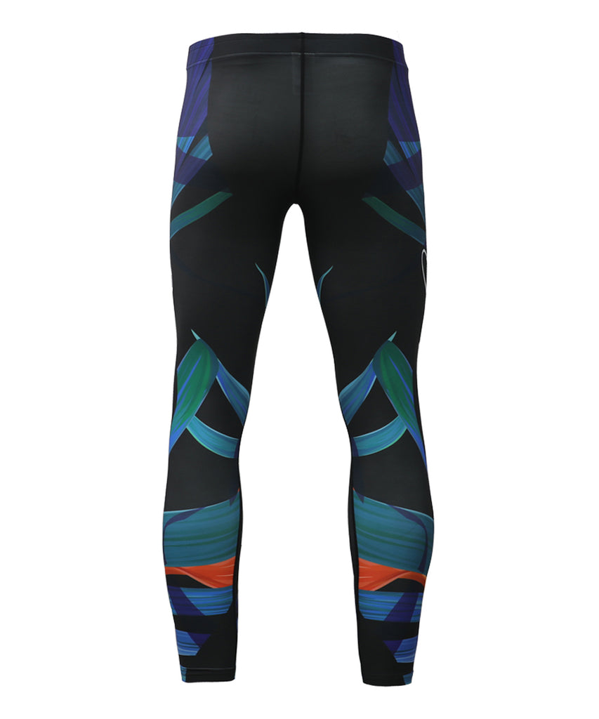 Blue leaves&flower pattern design active sports workout leggings