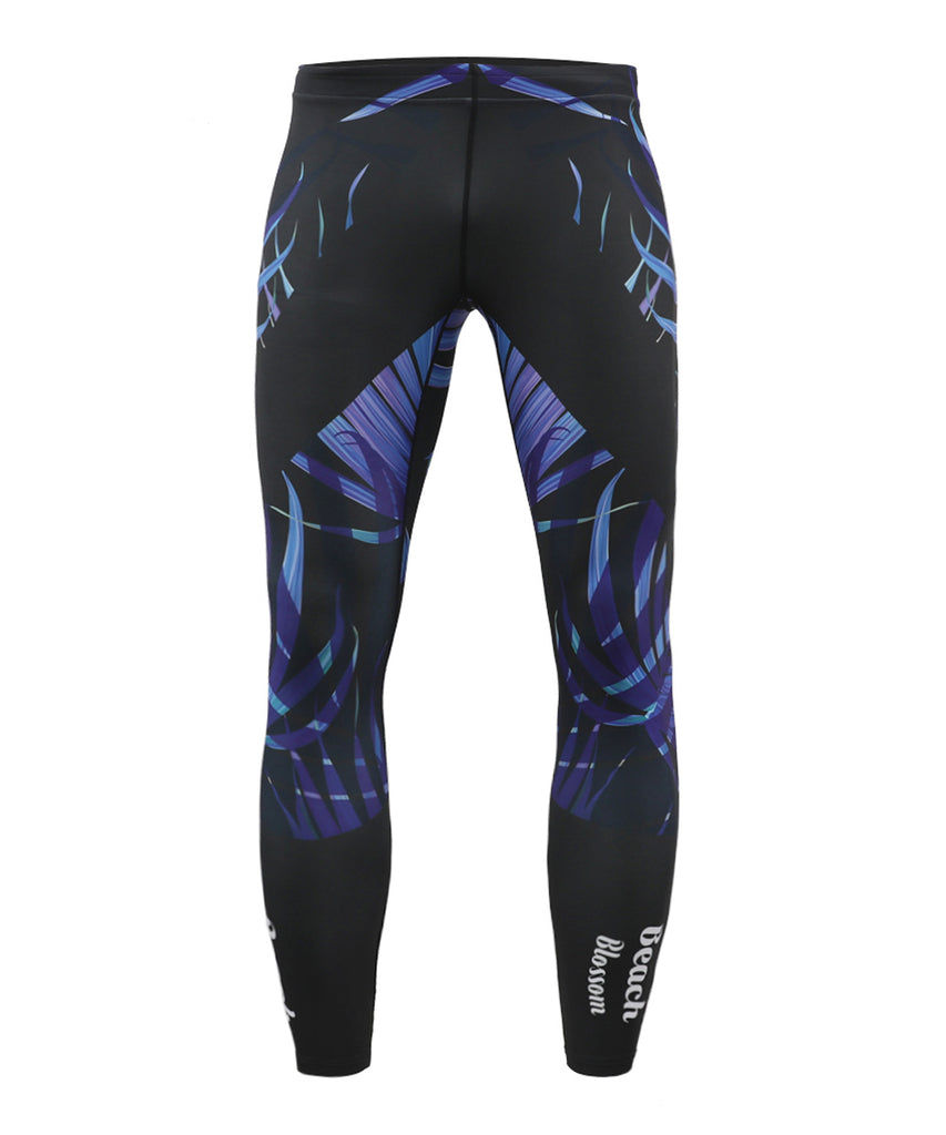 Purple&blue leaves pattern design compression summer leggings